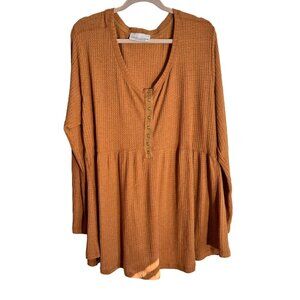 Curves To Contour Rust Orange Waffle Knit Long Sleeve Tunic Top 1X.